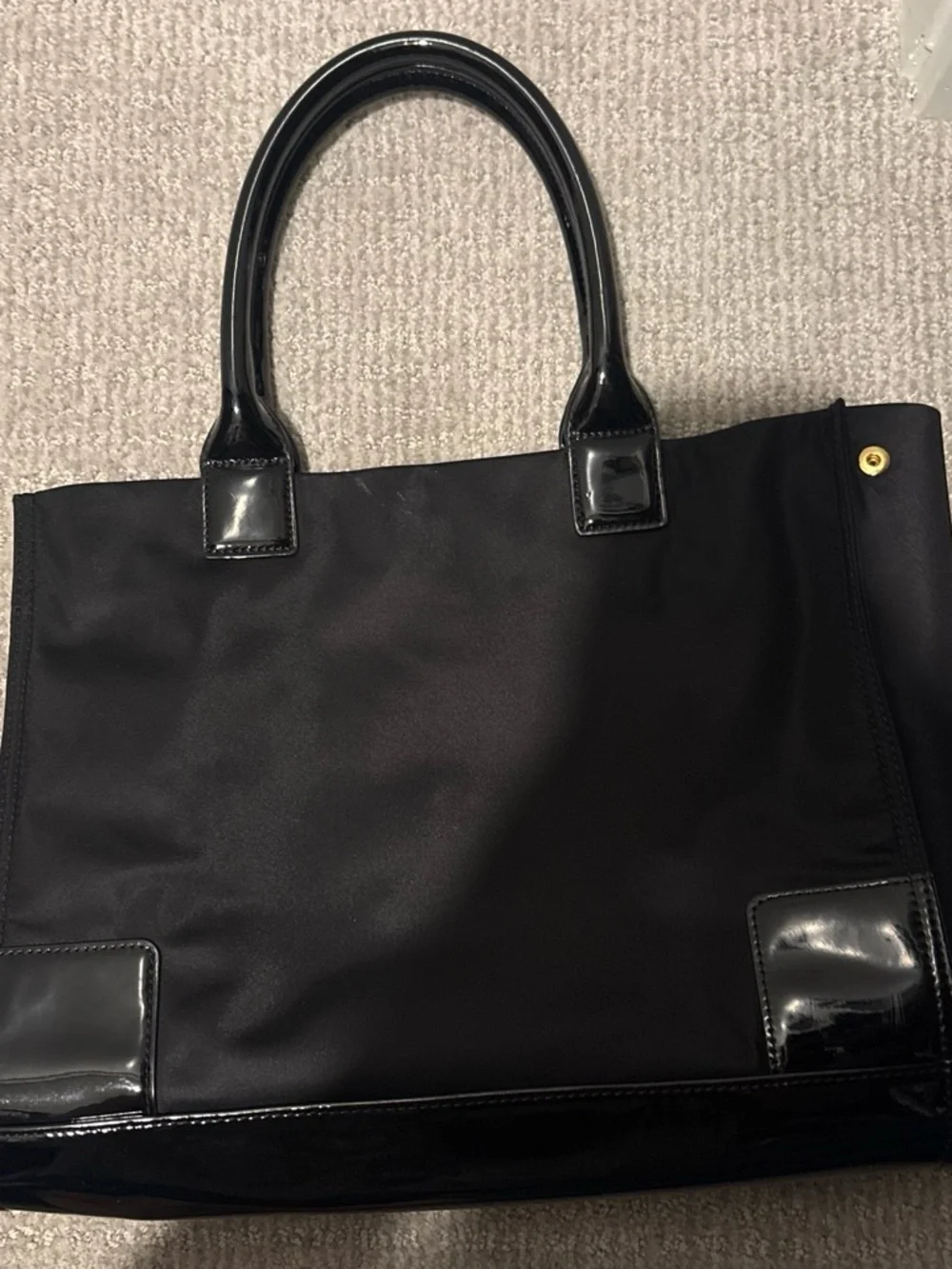 Tory Burch Black Nylon Tote with Patent Trim